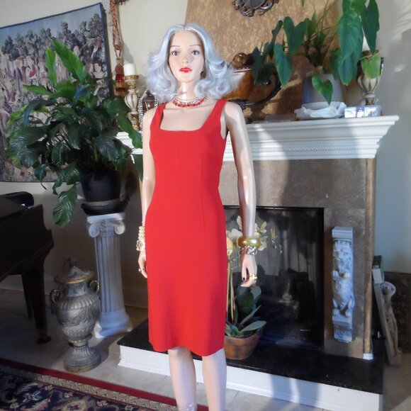 Bergdorf Goodman Scarlet Red Virgin Wool Crepe Sheath Dress Size 2 - Picture 2 of 16